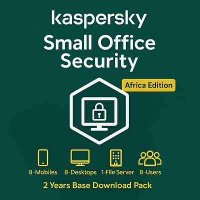 KL4541QDHDS Kaspersky Small Office Security for Desktops, Mobiles and File Servers Africa Edition. 8-Mobile device; 8-Desktop; 1-FileServer; 8-User 2 year Base Download Pack